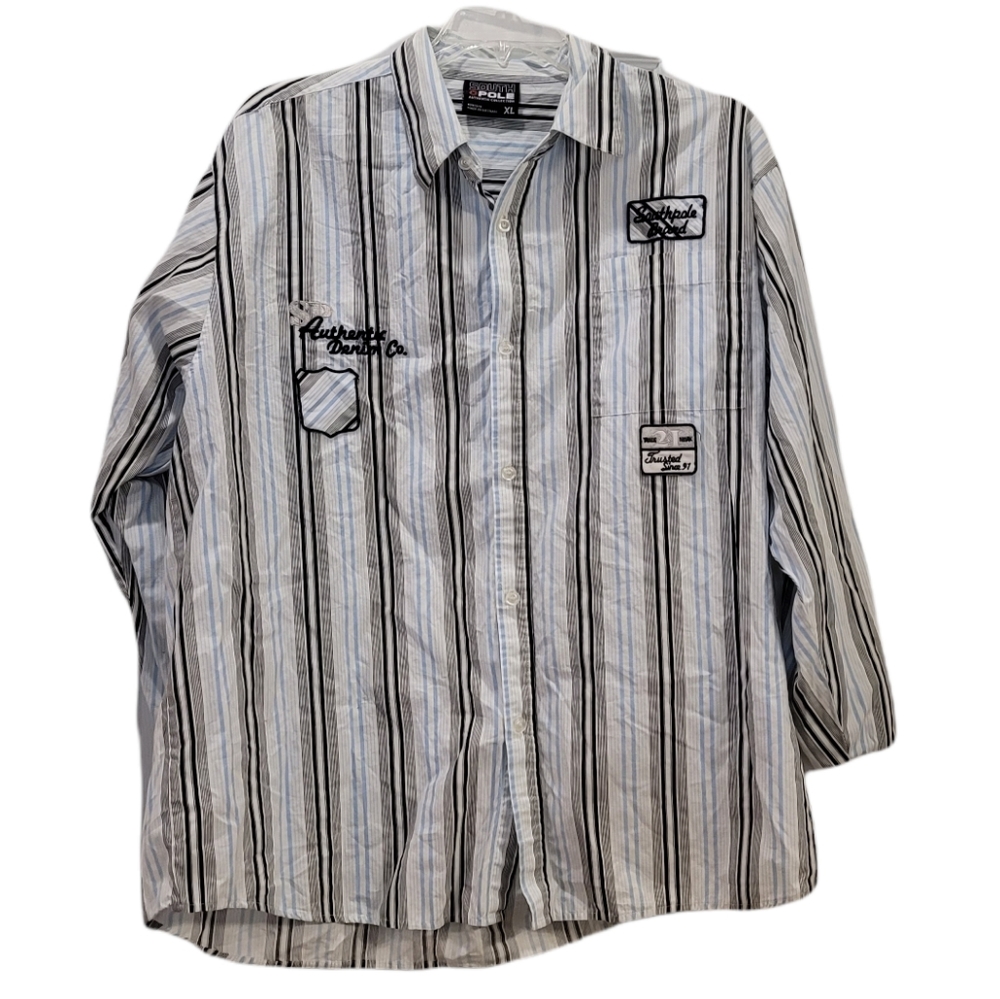 South Pole Authentic Collection Mens Blue Striped Button Down Shirt XL